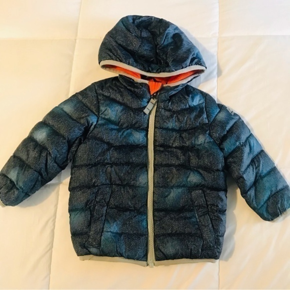 SNOZU Blue Orange Hooded Puffer Jacket Winter Coat Boys size 18 months toddler